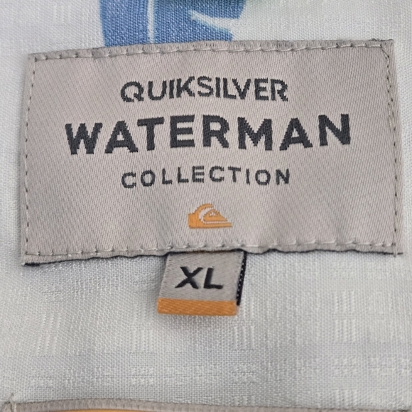 Quiksilver Waterman Men's XL Blue on White Printed Botanical Tropical Shirt - Picture 11 of 16
